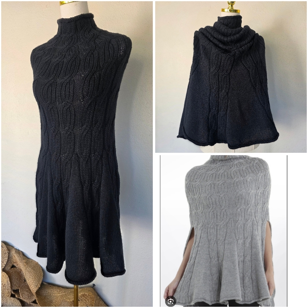 Callina Mia Cape 100% Baby Alpaca Cable Knit Poncho Sweater  Navy S/M Boholux